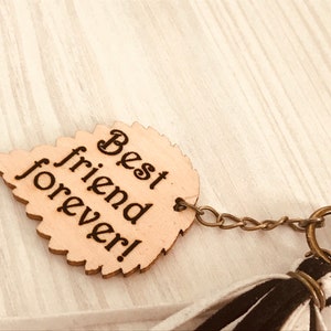 BFF Keychains,best friends,custom keychains,wooden sheet,surprise chains,couple,personalized sheets,surprise phrase,black and white keychain image 3