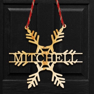 Christmas Decoration, Christmas Door Hanger, Christmas Decor, Monogram Wooden Sign, Personalized Wood Sign, Personalized Name Sign Snowflake