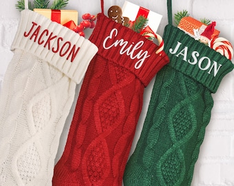 Personalized Embroidered Christmas Stocking, Personalized Family Christmas Stockings, Knitted Christmas Stockings, Christmas Decor, Xmas