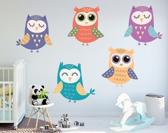 Colorful Owl Wall Decal Set, Colorful Owl Stickers, Kid's Room Decor, Living Room Decor, Bedroom Decor