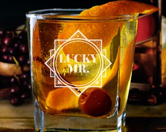 Gifts for Groom Groom Gifts Engraved Whiskey Glass Lucky Mr Wedding Whiskey Glass