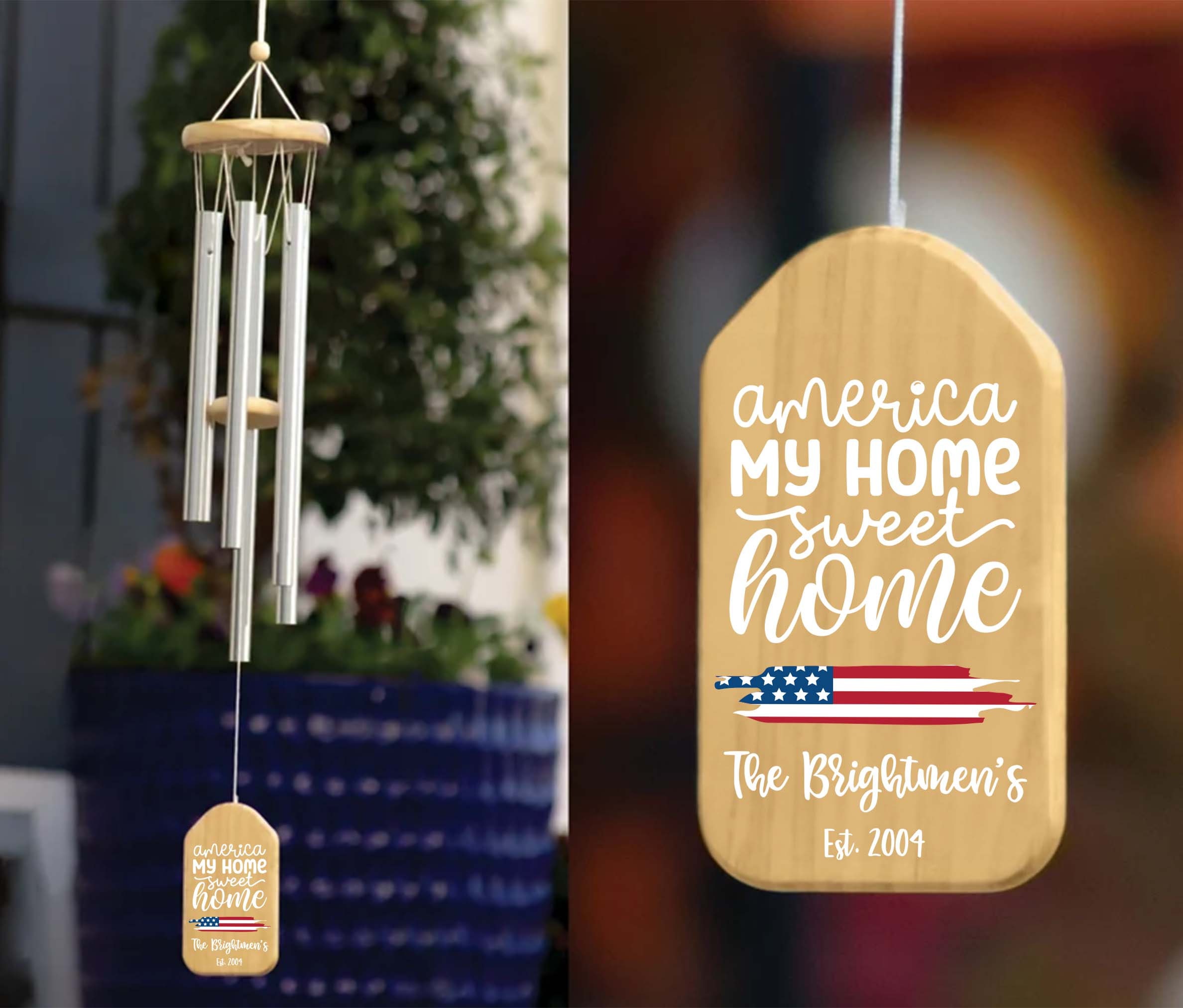 Patriotic Wind Chimes With Jingle Bells - Red White Blue American Flag Decor - 12"x5.8"