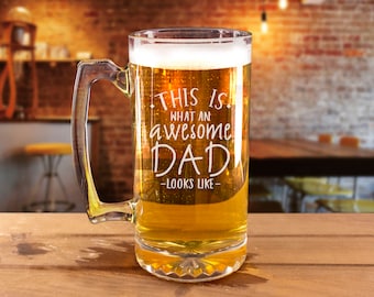 Awesome Dad Beer Mug, Dad Mug, Fathers Day Beer Mug, Best Dad Gift, Dad Gift, Gift For Dad, Best Dad Ever Beer Glass - C