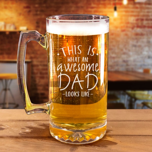 Awesome Dad Beer Mug, Dad Mug, Fathers Day Beer Mug, Best Dad Gift, Dad Gift, Gift For Dad, Best Dad Ever Beer Glass - C