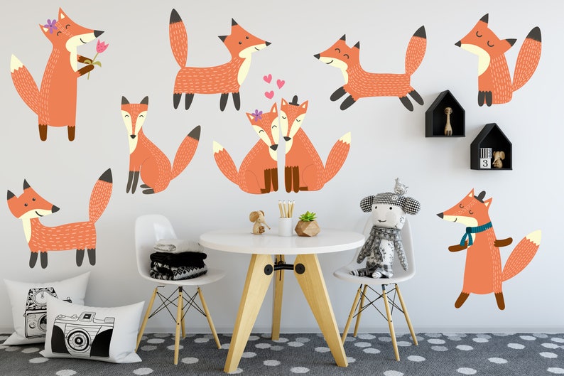 Colorful Mixed Fox Wall Decal Set Fox Stickers Fox Wall Etsy