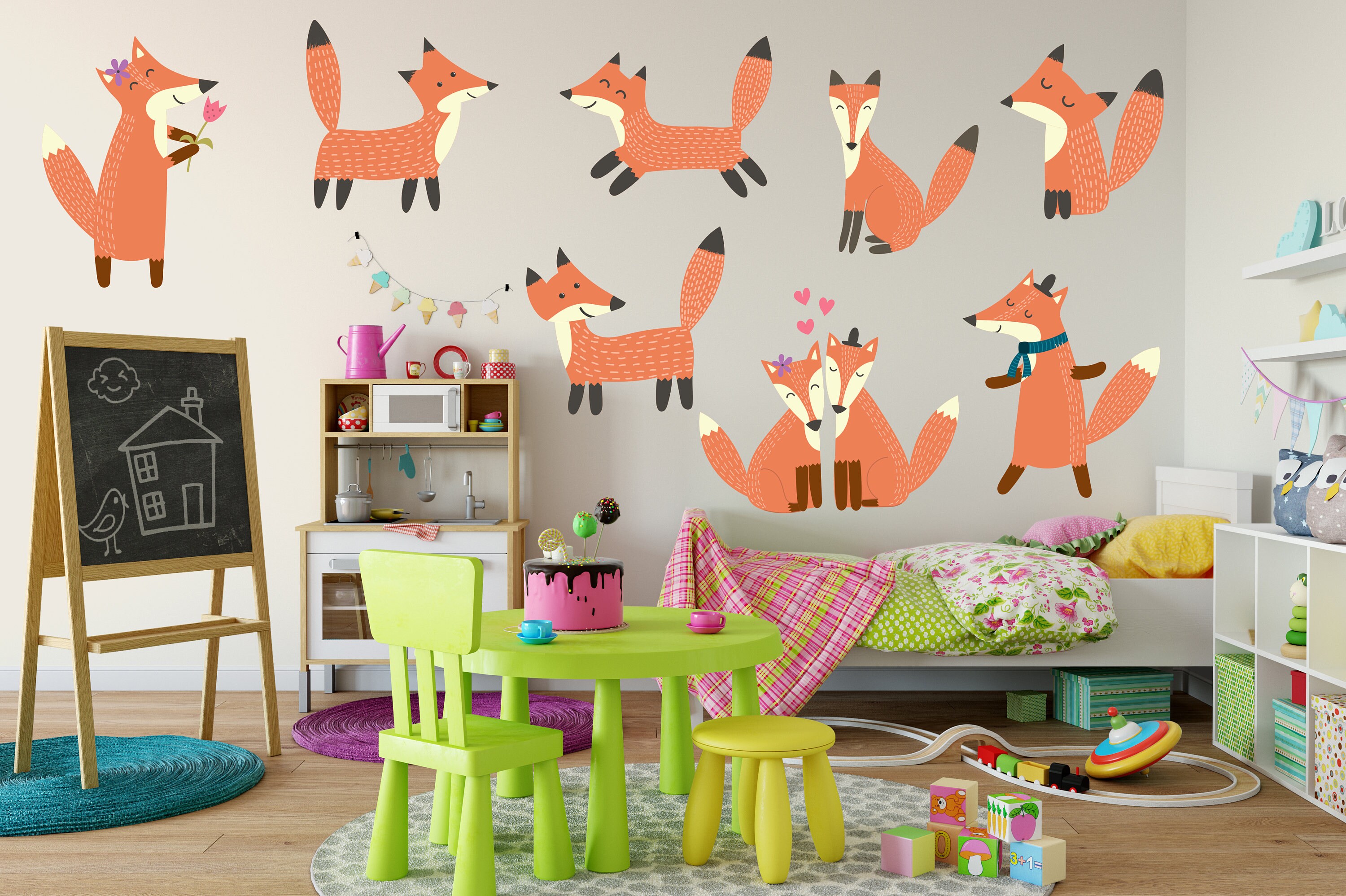 Colorful Mixed Fox Wall Decal Set Fox Stickers Fox Wall Etsy