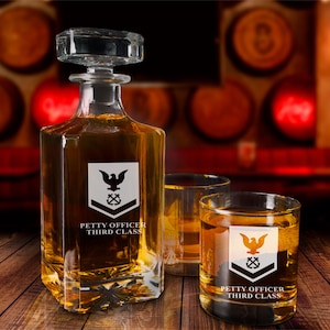 Personalized Navy Rank Decanter Set