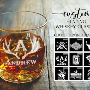 Personalized Whiskey Glasses, Monogram Glasses, Hunter Gifts, Hiking Gifts, Gifts For Him, Deer Gifts, Gift For Hiker, Custom Whiskey Glass