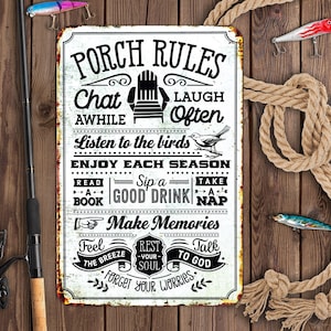 Porch Rules Aluminum Sign, Cabin Aluminum Sign, Rustic Cabin Signs, Cabin Gifts, Cabin Gifts, Aluminum Signs, Front Porch Decor