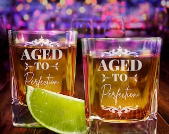 Aged to Perfection Shot Glasses - Birthday Shot Glasses - Birthday Party Favors
