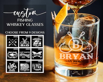 Personalized Whiskey Glasses, Fishing Gift, Outdoors Gift, Gift For Fisherman, Fishing Gifts For Man, Fishing Gift Ideas