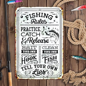 Fishing Rules Aluminum Sign, Camping Signs, Camping Aluminum Sign, Rustic Camping Signs, Camping Gifts, Cabin Gifts, Aluminum Signs