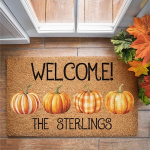 Personalized Doormat, Welcome Doormat, Fall Welcome Mat, Fall Decor, Autumn Decor, Pumpkin, Fall Doormat, Fall Decorations