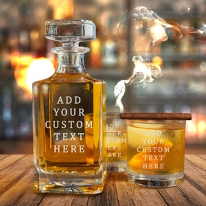 Fully Custom Engraved Whiskey Decanter Set / Personalized Monogrammed Engraved Whiskey Decanter Set / Whiskey Glasses / Wedding Gift