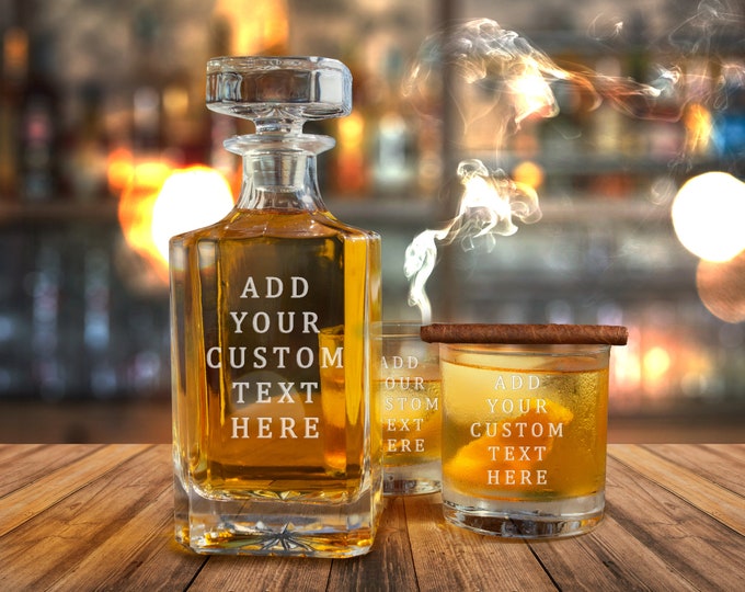 Fully Custom Engraved Whiskey Decanter Set / Personalized Monogrammed Engraved Whiskey Decanter Set / Whiskey Glasses / Wedding Gift