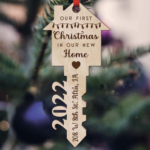 First Home Ornament, Our First Christmas, Housewarming Gift, New Home Gift, Christmas Ornament, First Home Gift, Wood Key Ornament