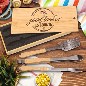 BBQ Set, BBQ Grill Tool Set, Personalized Barbecue Set, Grilling Tools, Christmas Gift, Grilling Gifts, Custom Grilling Set, Gift For Him