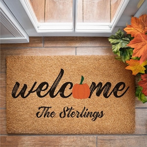 Personalized Doormat, Welcome Doormat, Fall Welcome Mat, Fall Decor, Autumn Decor, Pumpkin, Fall Doormat, Fall Decorations