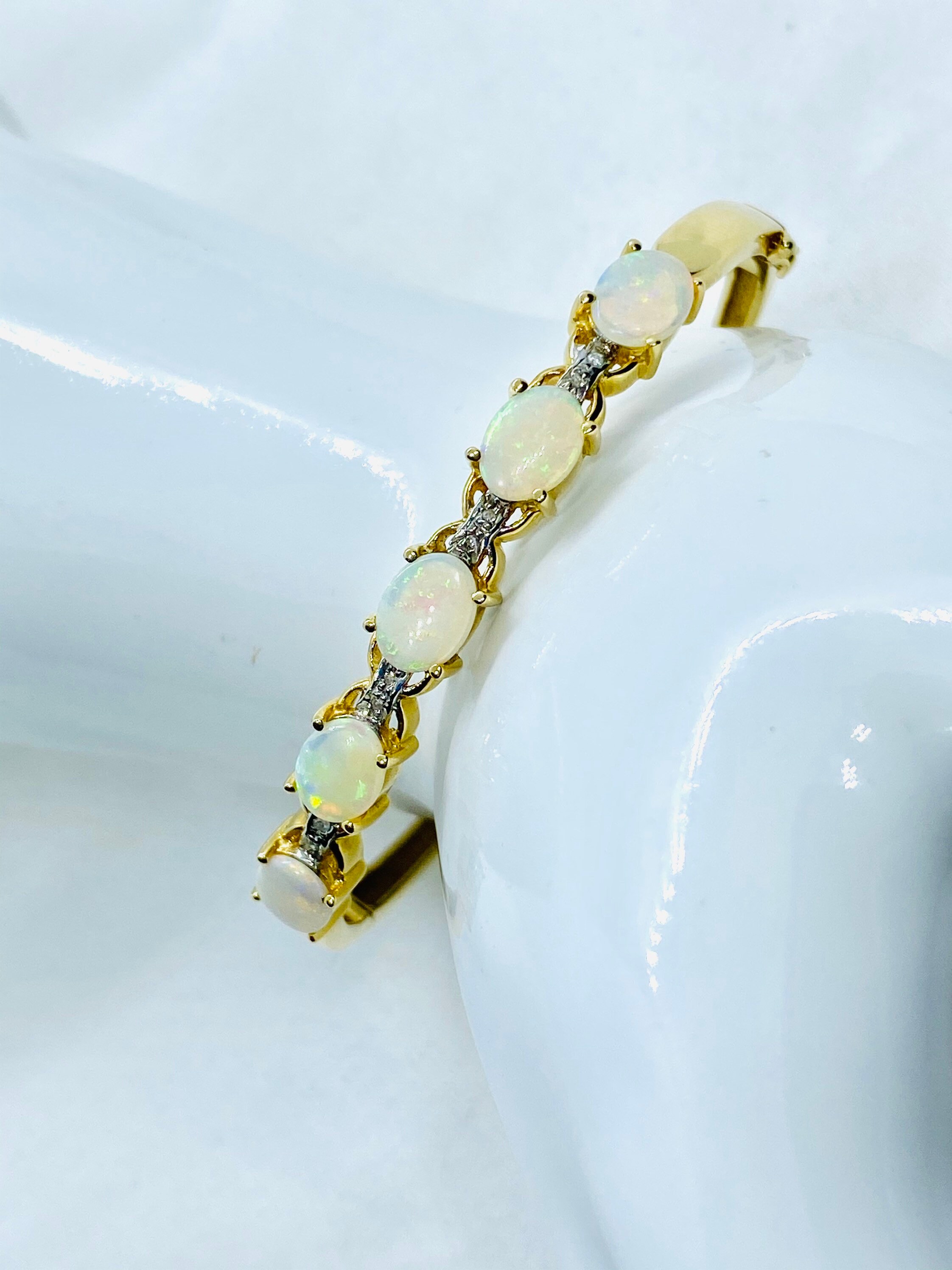 Australian opal 14k gold bracelet opal & diamond october Etsy