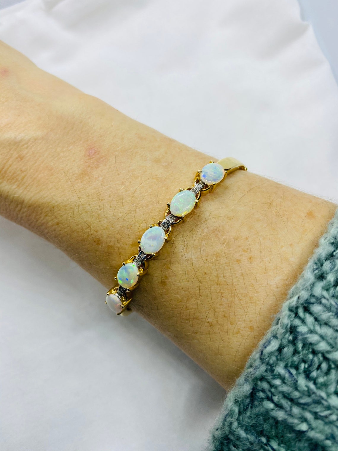 Australian opal 14k gold bracelet opal & diamond october Etsy