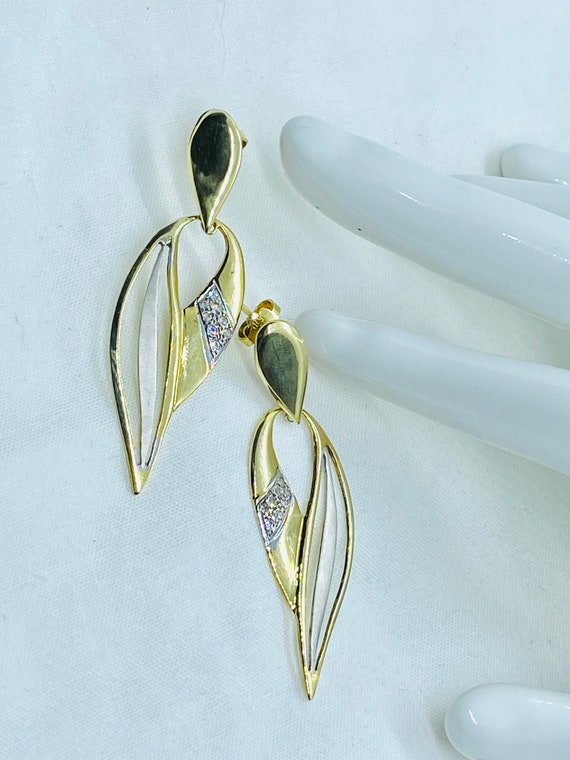 Vintage 1980s earrings, 14k earrings, two tone, da