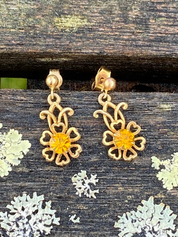 Vintage Gold Flower Citrine Earring Studs Leaves Branch Clip On Climbing Clip On Earrings Crawler Clip On Earrings Wedding Bride