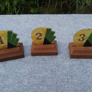 BAKLITE TABLE MARKERS Set of Three! Used for Numbering Tables in a 1930s Wisconsin Restaurant Years Ago! Art Deco Styled! Free Shipping!!
