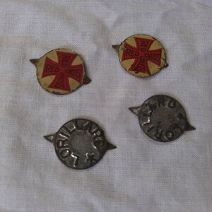 SET of FOUR TABS Plug Tobacco Antique Tin Tabs Red Cross and Lorilland in Great Vintage Condition!