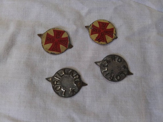 SET of FOUR TABS Plug Tobacco Antique Tin Tabs Red Cross and Lorilland in  Great Vintage Condition!