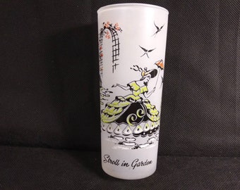 HAZEL ATLAS "Stroll in Garden" Frosted Drinking Glass Old South Vintage part of a series!