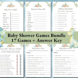 17 Dinosaur Baby Shower Games, Dino Baby Shower Games, Dinosaur Baby Shower, Greenery Baby Shower Games, Dinosaur