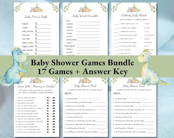 17 Dinosaur Baby Shower Games, Dino Baby Shower Games, Dinosaur Baby Shower, Greenery Baby Shower Games, Dinosaur