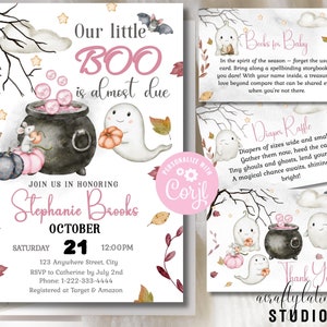 Editable Halloween Baby Shower Invitation Bundle, A Little Boo Baby Shower, Ghost Baby Shower Invite, Girl Halloween, A Baby Is Brewing
