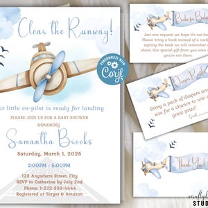 Airplane Baby Shower Invitation, Editable Vintage Travel Invite, Printable Digital Download, Boy Baby Shower, Travel Baby Shower, Adventure