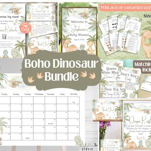 Dinosaur Baby Shower Bundle, Greenery Boho Dinosaur Baby Shower Invite, Editable Printable Invite, Dino Baby Shower Invite, Diaper Raffle