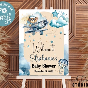 Airplane Baby Shower Welcome Sign Template, Bear Baby Shower, Boy Baby Shower, Airplane Baby Shower, Oh Boy Baby Shower, Large Welcome Sign