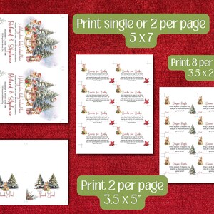 May include: Printable Christmas baby shower invitation with a winter wonderland theme. The invitation features a watercolor illustration of a couple riding in a sleigh pulled by reindeer. The text on the invitation reads "I'm Holly-ing down to celebrate Richard & Stephanie's baby shower".