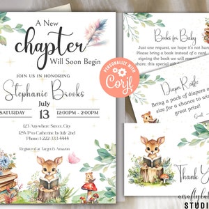 New Chapter is About to Begin, Storybook Baby Shower Invite, Editable Invitation Template, Woodland Baby Shower, Gender Neutral Baby Shower
