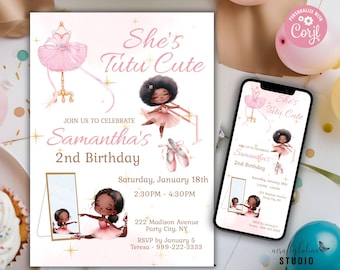 Editable Tutu Cute Invitation, 2nd Birthday Template, Ballerina Birthday Invite, Instant Download, Girl Birthday, Toddler Birthday