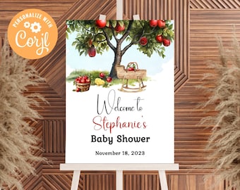 Apple Tree Baby Shower Welcome Sign, Orchard Theme, Editable Template (Corjl Digital Download)