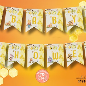 Classic Winnie the Pooh Banner, Baby Shower Banner Pooh, Printable Winnie the Pooh One Banner, Custom Baby Shower Sign, Printable Sign