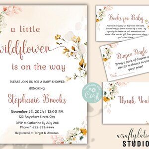Wildflower Baby Shower Invitation, Fall Baby Shower Invitation, Baby in Bloom, Autumn Baby Shower, Invitation Template, Printable Invitation