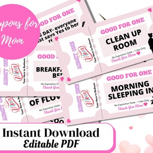 Mother’s Day Gift Coupons, Mother’s Day Gift, Mom Gift, Printable Coupons for her