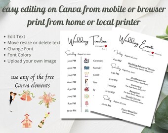 Wedding Timeline, Wedding Timeline Template, Wedding Itinerary, Wedding Day Timeline Download, Minimalist Wedding