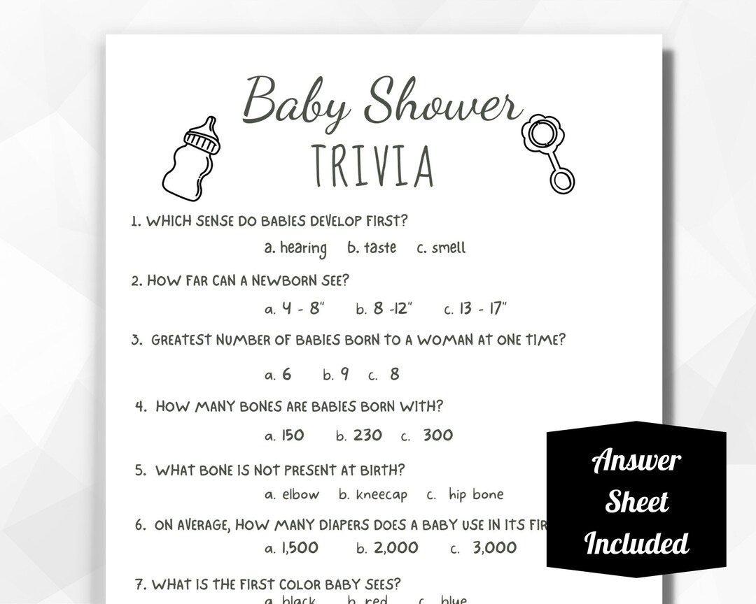 Baby Trivia Shower Game, Baby Shower Games Printable, Minimalist Baby ...