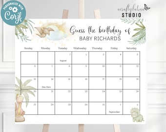 Dinosaur Guess Baby's Birthday Calendar, Baby Shower Game, Printable Calendar (Corjl Template)