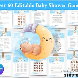 Over the Moon Baby Shower Games Bundle, Moon & Stars Baby Shower Games, Teddy Bear Baby Shower, Twinkle Twinkle Baby Shower