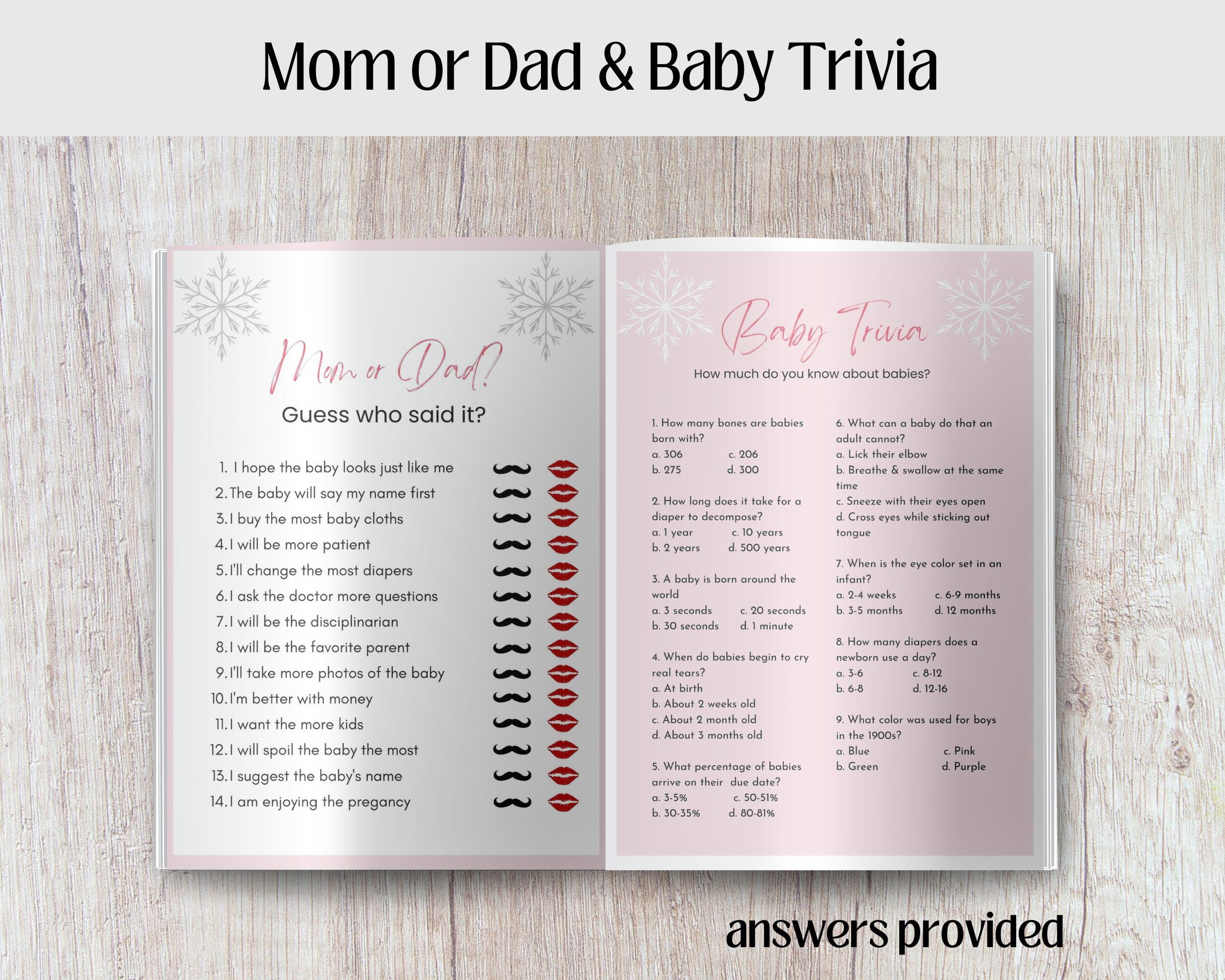 Editable Pink Snowflake Baby Shower Games Booklet, A Little Snowflake ...