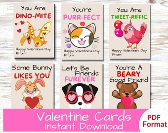 Printable Animal Valentine Cards for Kids, Classroom (Digital Download)