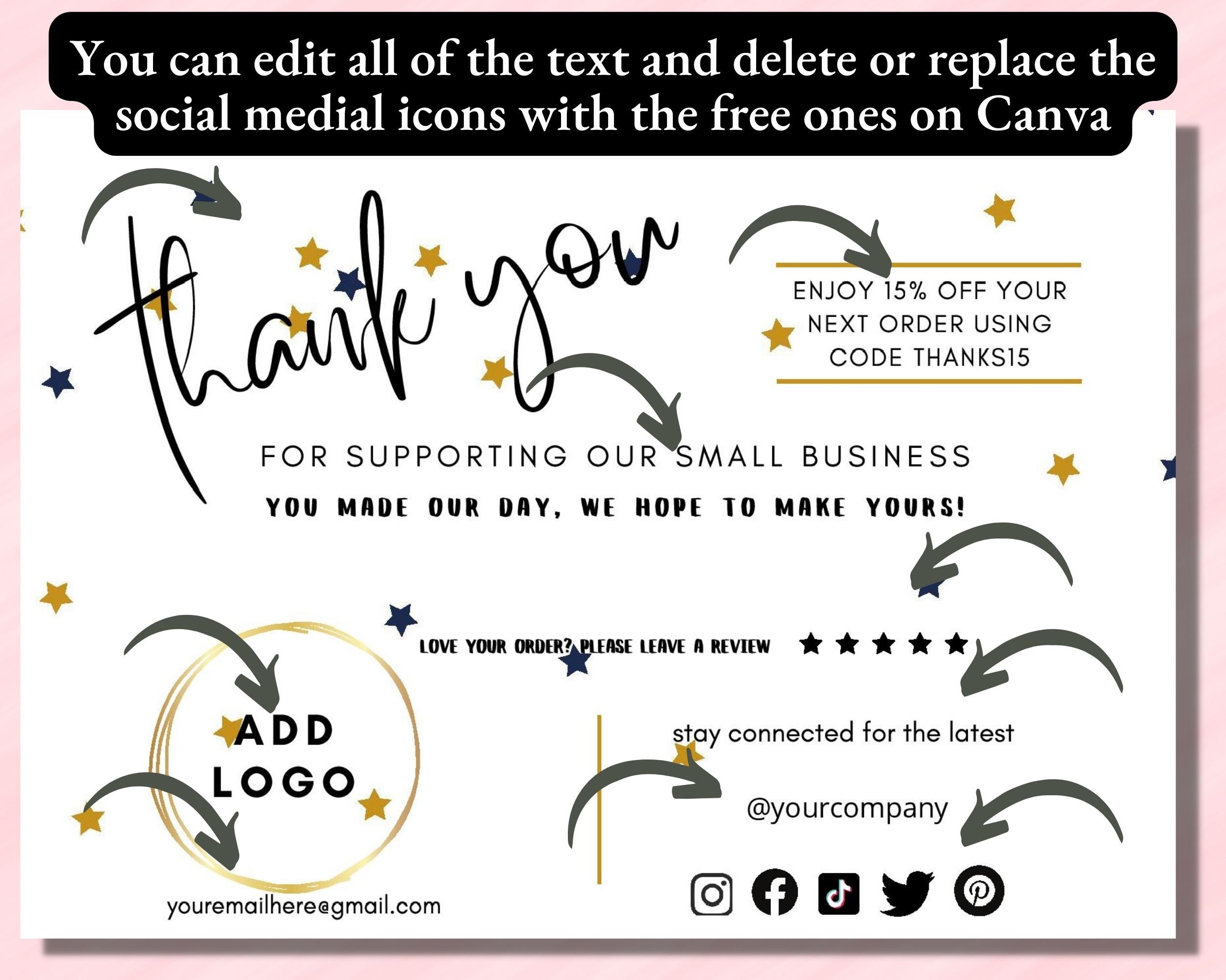 Editable Business Thank You Cards Template - Etsy